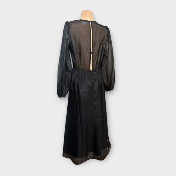 NWT Reformation Meesha Dress 6 Black Sheer Open Back NEW $378 Midi - Picture 5 of 14